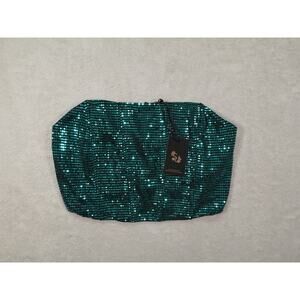 Sincerely Jules Womens Green Sequin Strapless Cropped Top Size M